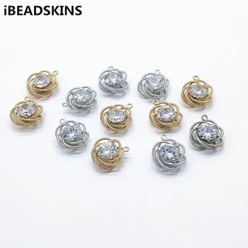 

New arrival! 17x14mm 50pcs Copper/Zircon Flower shape Charm for Earrings parts,hand Made Earrings Findings Jewelry DIY