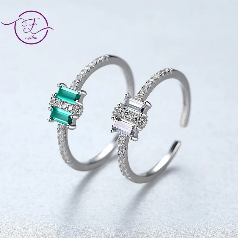 

100% S925 Sterling Silver Ring Emerald Green Zircon Gemstone Coloured Treasure Ring Female Ring Adjustable
