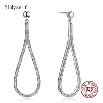 

Real Sterling silver earrings luxury crystal jewelry fast shipping female jewellery 925 long water drop earring for women