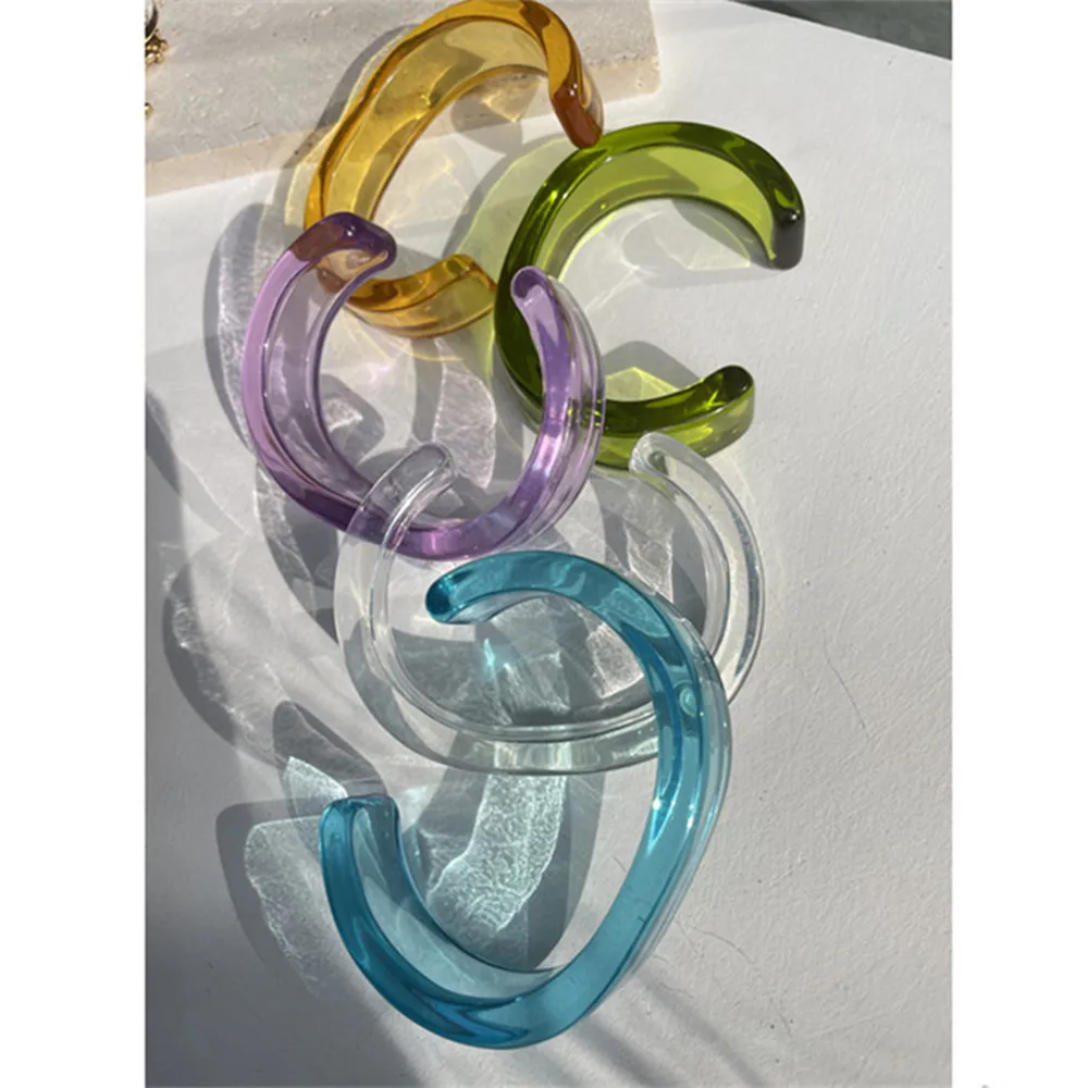 Fashion Acrylic Colorful Wide Open Bangle Bracelet Hand Jewelry for Women Resin Transparent Clear Geometric Cuff Bracelet