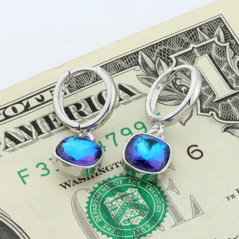 High Quality Fashion Trendy Colorful Square Crystal 8*8mm Drop Earrings 585 Rose Gold Color Earrings For Women Wedding Party