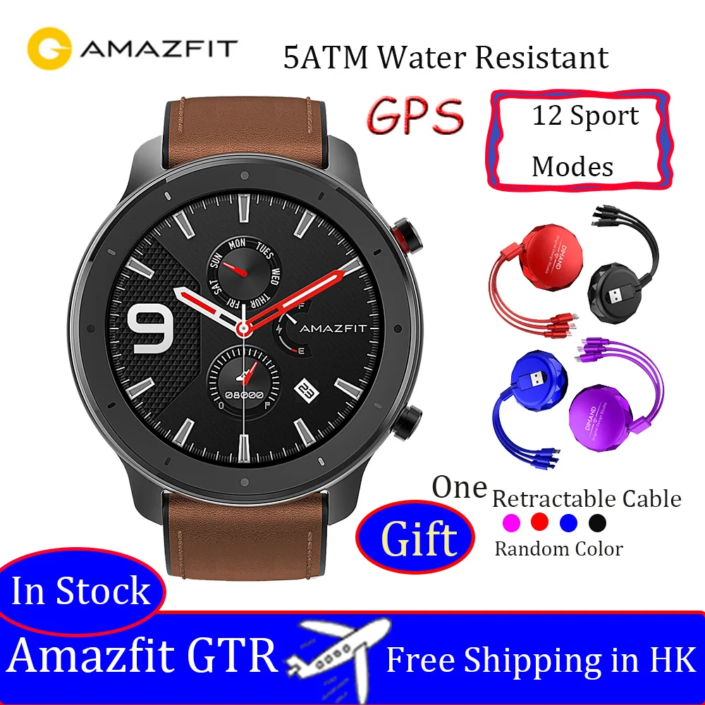 Глобальная версия Amazfit GTR 47 мм gps Смарт-часы 5ATM водонепроницаемые спортивные часы напоминание о звонках - Цвет: Aluminum Alloy