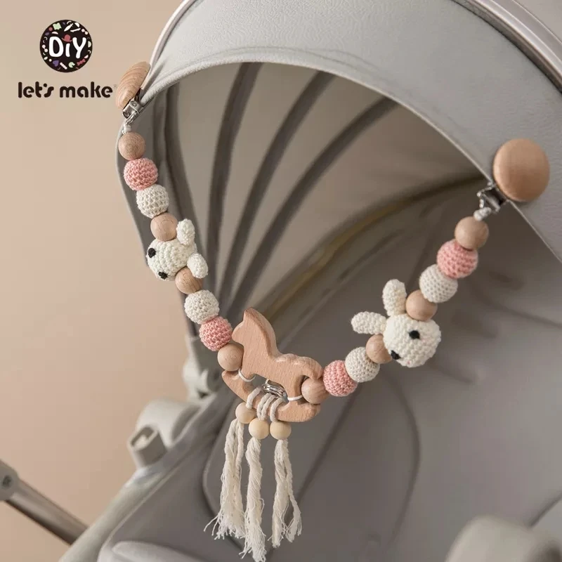 Let's Make – anneau de dentition en bois pour lit de bébé, hochets suspendus jouet faire du bruit oiseau éléphant forme Crochet perles Bracelet landau Clip bébé hochet