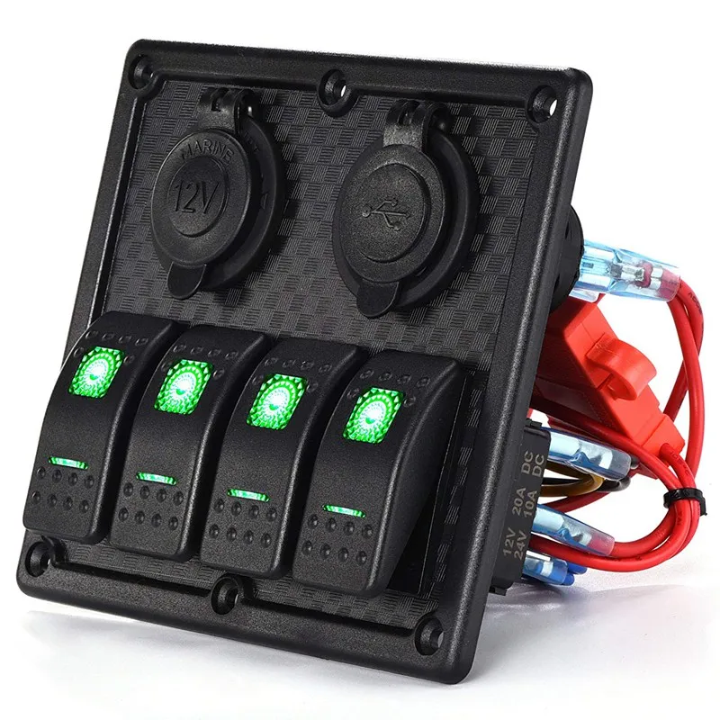 12 V-24 V 4 Gang морской катер автомобиля цепи RV светодиодный переключатель кулисный переключатель Панель выключатель вольтметр с предохранителем двойной USB кабель для зарядки для автомобилей класса RV лодка