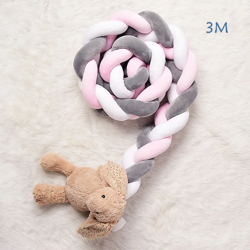 pink white gray Детская кроватка бампер мягкая тесьма детский Декор постельные принадлежности длинные узелки мягкие одеяла полосы - Цвет: pink white gray