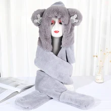 ÑˆĐ°Đ¿ĐºĐ° New Cute Cat Ear Plush Cap Imitation Rabbit Hair Winter Outdoor Fashion Warm Bib Gloves One-piece Hat