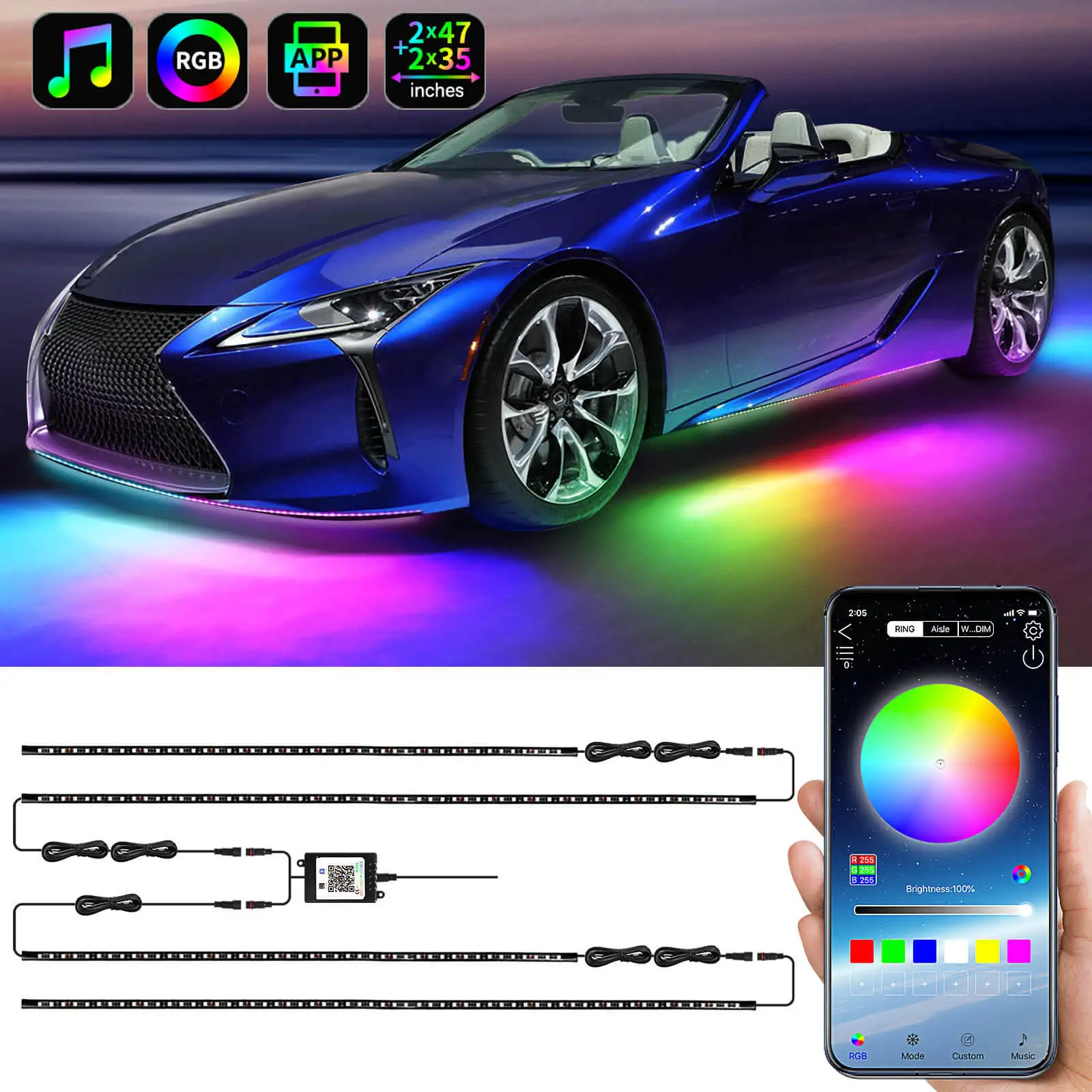 Светодиодная лента RGB для подсветки автомобиля 12 В 90*120 | Автомобили и мотоциклы