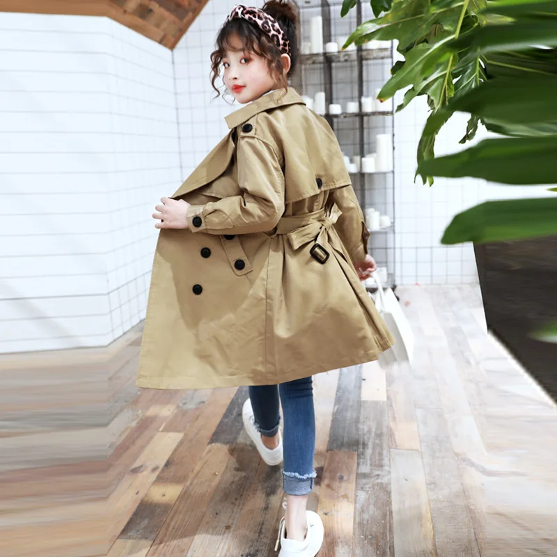 

2019 New Style GIRL'S Coat Spring And Autumn British Style Childrenswear Big Boy Western Style Mid-length Solid Color GIRL'S Tre