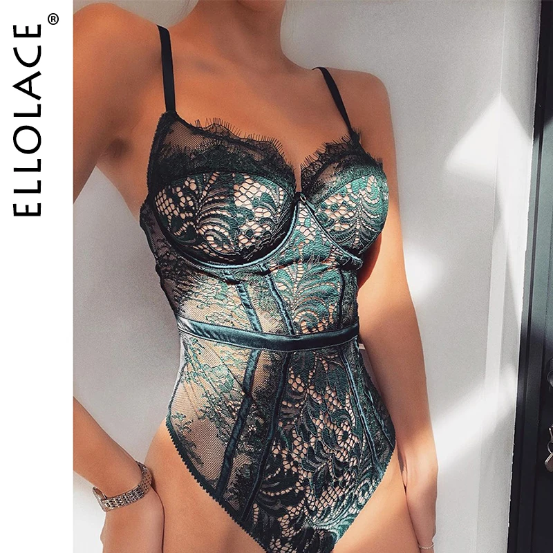 

Ellolace 2020 Sexy Lace Bodysuit Women Backless Bodycon Bodys Ladies Sleeveless Overalls Female Transparent New Lace Rompers