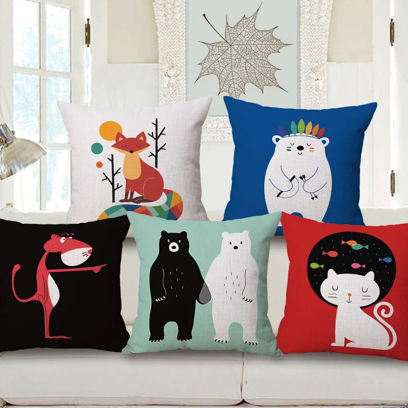 1 шт., 45x45 см, мягкий чехол для подушки с рисунком, милый мультяшный Кот, щенок, животный узор, квадратный чехол для подушки, Наволочки