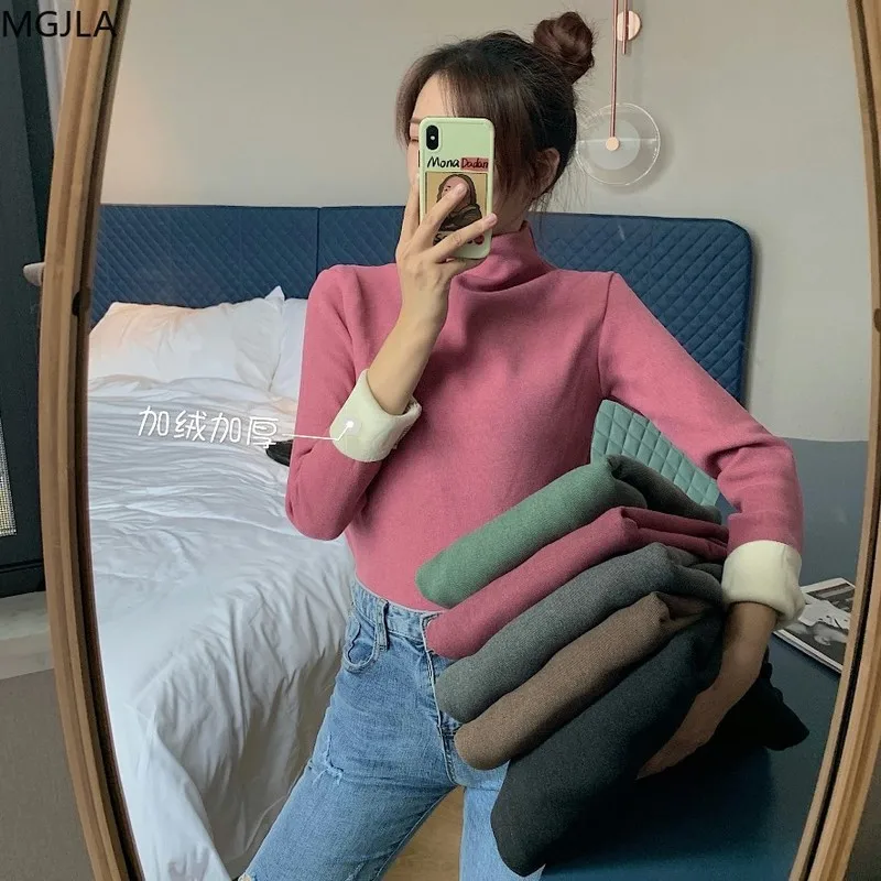 

Autumn Winter 2020 New Korean Half High Neck Long Sleeve Knitted T-shirt Slim Fit Solid Color Bottoming Top Women's Wear Tshirt