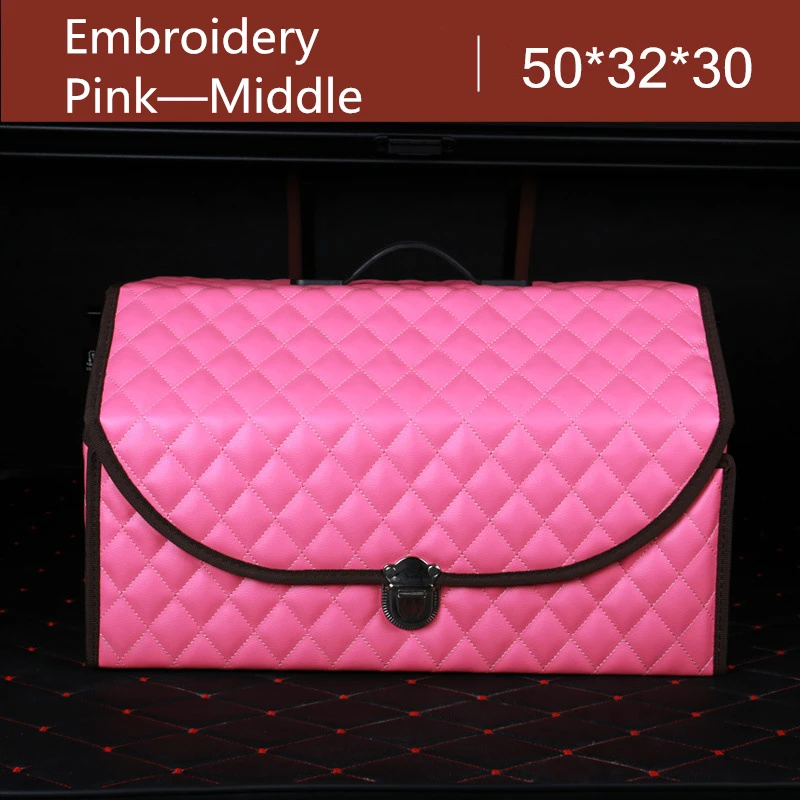 Автомобильный органайзер для багажника Универсальный складной портативный многофункциональный мешок для хранения PU кожаный дополнительный багажник - Название цвета: Pink Middle