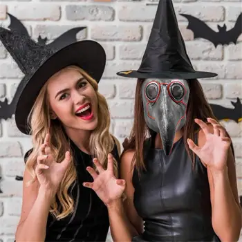 

Steampunk Plague Bird Mask Glowing Doctor Mask Long Nose Cosplay Fancy Mask Retro PU Leather Halloween Mask Costume Props