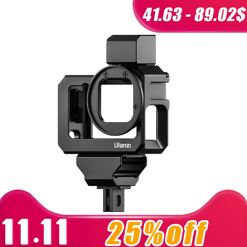 

Ulanzi G9-5 Metal Cage for Gopro Hero 9 Frame Housing Case With Dual Cold Shoe Camera Extend 52MM Filter Mic adapter Protective