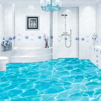 

Photo Floor Wallpaper 3D Stereo Sea Water Wave Floor Mural PVC Self-Adhesive Bathroom Waterproof Eco-Friendly 3D Wall paper