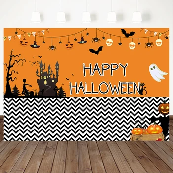 

Happy Halloween Backdrop For Photography Pumpkin Lantern Spider Bat Haunted House Ghost Background Party Banner Decor Backdrops