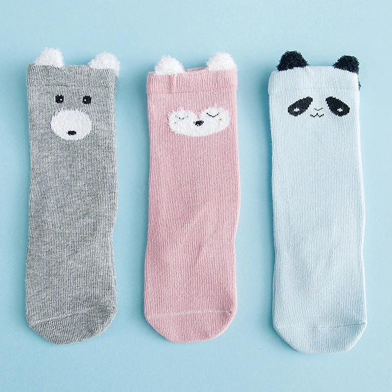 Детские носки осенне-зимние носки для малышей из пряжи с пером в Корейском стиле длинные хлопковые детские носки - Цвет: 3 Pair TX-9
