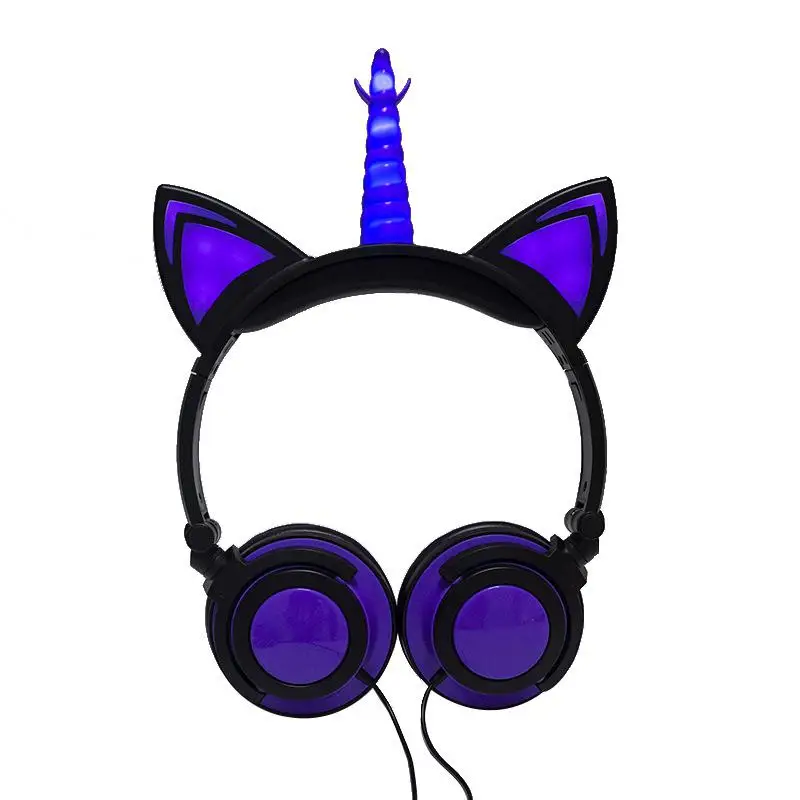 Cute Kids Cat Ear Wired Foldable Earphones Cat Ear Flashing LED Kids Headphones for boys and girls