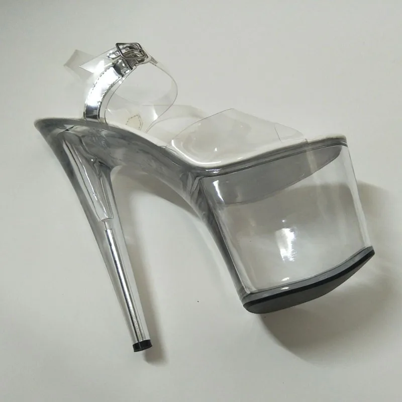 LAIJIANJINXIA/Новинка; модная пикантная женская обувь на высоком каблуке 20 см; прозрачные босоножки с кристаллами; свадебные модельные туфли; вечерние сандалии для стриптиза