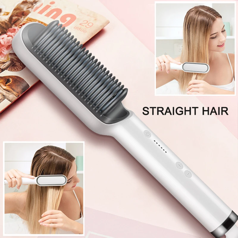 Cepillo alisador de pelo eléctrico profesional, peine calefactable, de alisado, para hombres, barba, pelo, recto y rizado, herramienta de estilismo|Cepillos de pelo eléctricos| - AliExpress