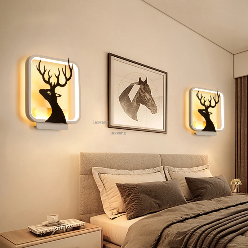 LED Decor Postmodern Bedside Bedroom Wall Lamps Nordic Style Elk Sconces Lighting Creative Wall Lights Home Decor Wall Lamp
