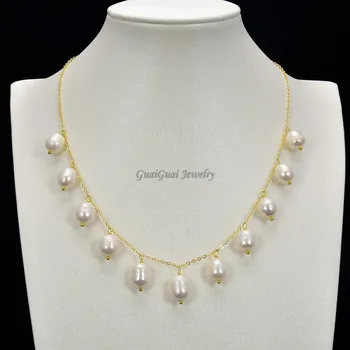 

GG Jewelry Natural Pearl Freshwater White Rice Pearl Golden Plated Chain Necklace Pendant 18" Adjustable