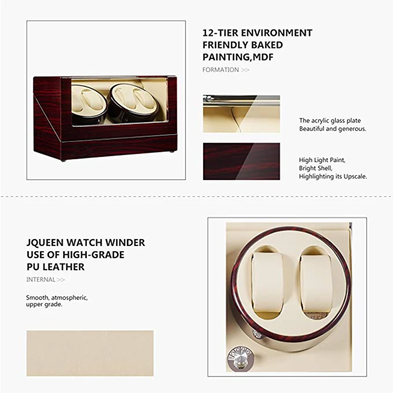 JQUEEN Watch Winder с бесшумными моторами 4+ 0 Тип 5 режимов работы черное дерево
