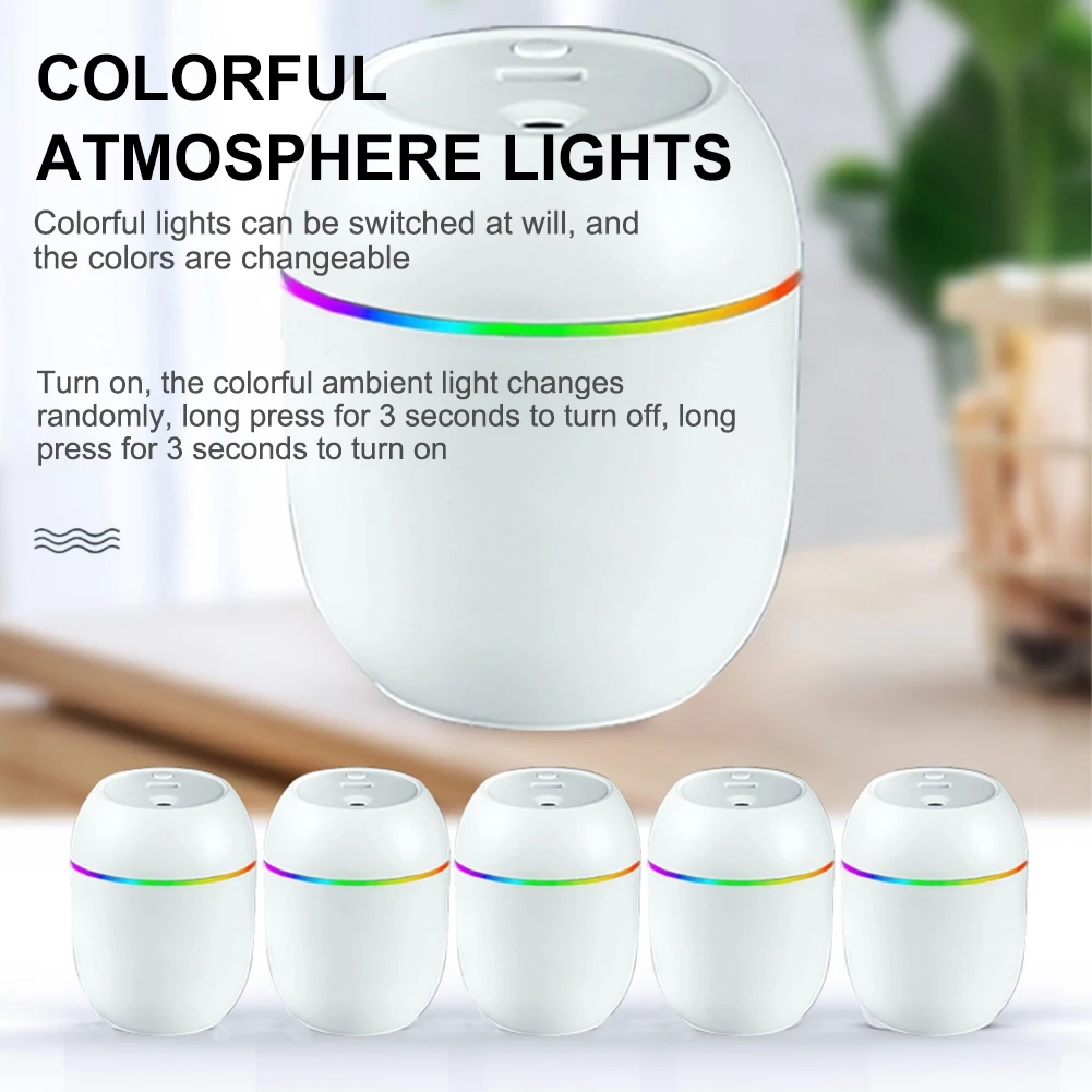 미니 가습기 USB 휴대용 에센셜 오일 디퓨저 아로마 미스트 메이커, 가정용 차량용 LED 조명 청정기, 250ml