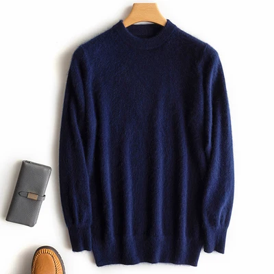 Dark Blue O-Neck Zocpt Зимний толстый Однотонный мужской свитер с круглым вырезом, теплый пуловер из норки и кашемира, повседневный джемпер для мужчин, брендовая вязаная одежда, топы 1958 - Цвет: Dark Blue O-Neck