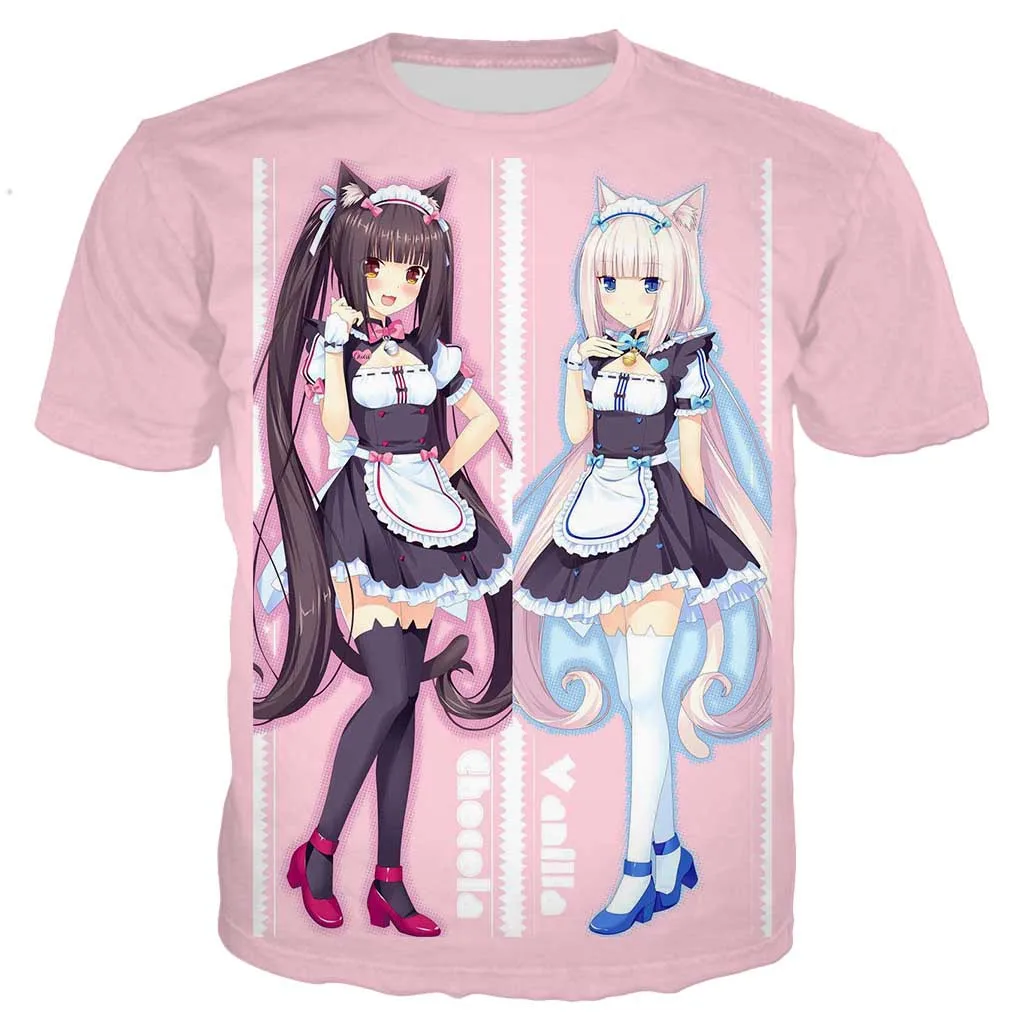 Аниме Nekopara Chocola Ванильная рубашка популярная мужская и женская футболка футболки с 3D-принтом Повседневная Harajuku стильная футболка уличная топы