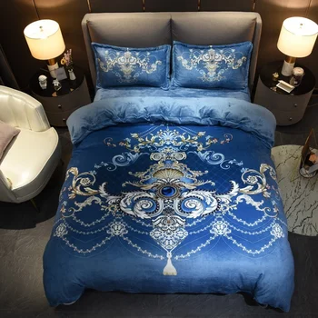 

Luxury Flowers Diamond printed Duvet Cover Set King Queen size 4Pcs Fleece Warm Ultra Soft Bedding Set Bed sheet set Pillowcase