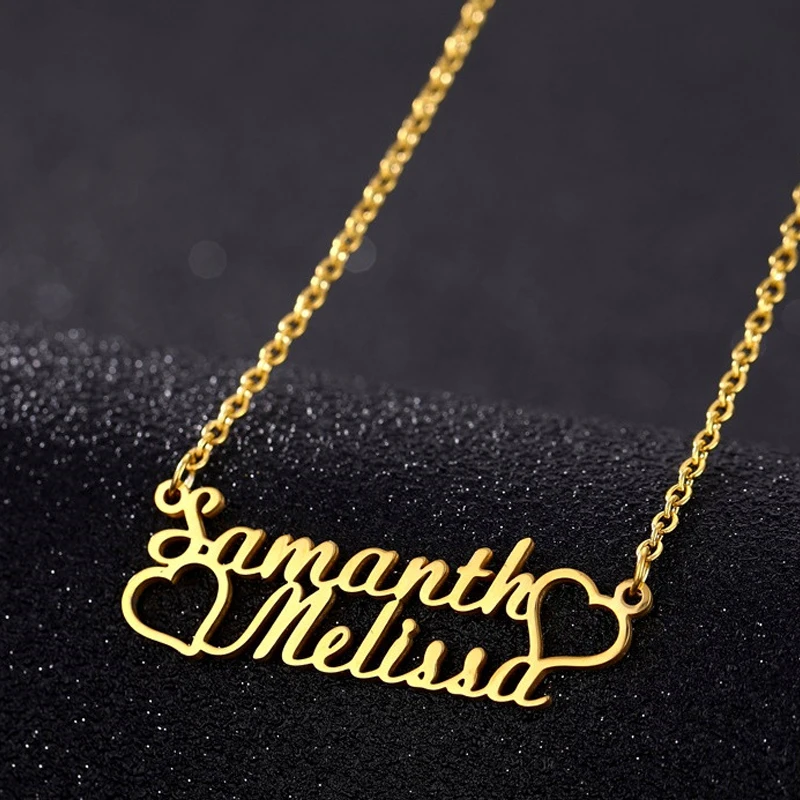 Personalized Custom Double Heart Name Pendant Necklace For Women Handwriting Gold Stainless Steel Chain Fashion Jewelry Gifts Buy At The Price Of 7 99 In Aliexpress Com Imall Com