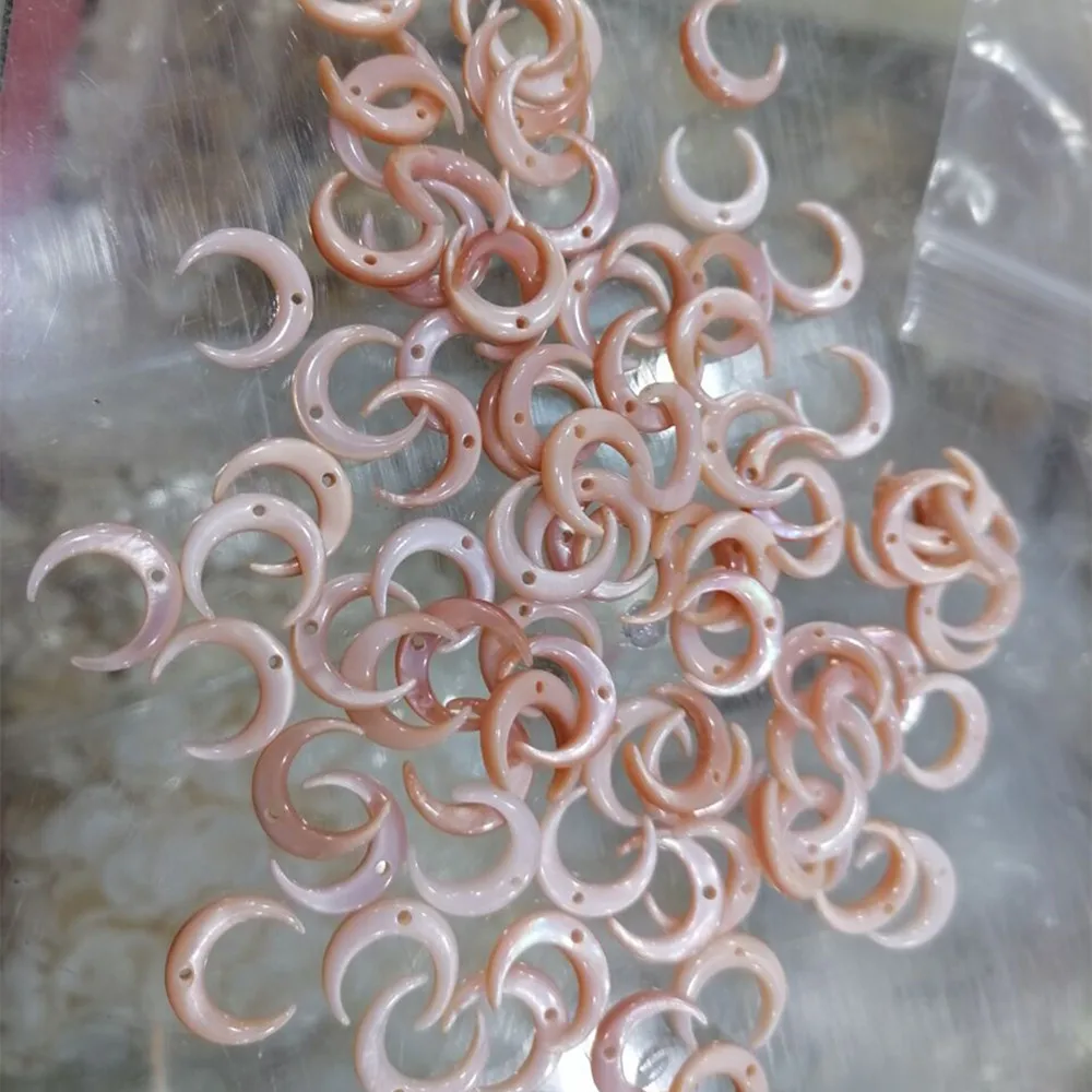 10Pcs/lot 12MM Moon Shape Shell Beads Pink Natural Mother Pearl Shell Beads For Diy Female Earrings Necklaces Jewelry Making