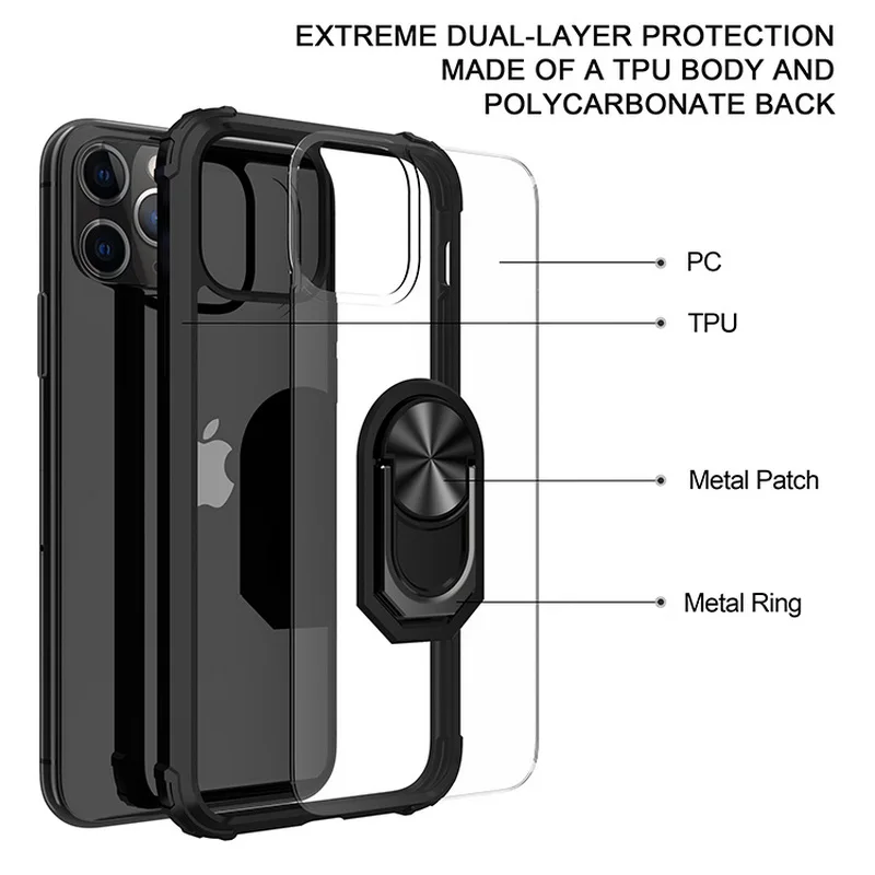 Роскошный противоударный армированный чехол для iPhone 11 Pro Max XR X XS Max 10 6 6s 7 8 Plus подставка держатель Автомобильный чехол для телефона с кольцом прозрачный