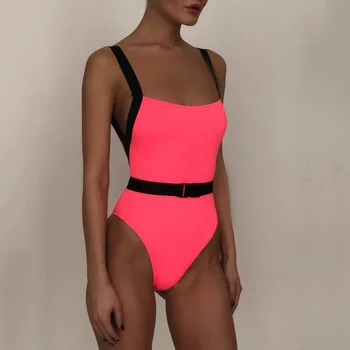

May One Piece Swimsuit Women Neon Pink Sexy Swimwear Female Push Up Trikini Monokini Swim Bathing Swimming One-piece Suits