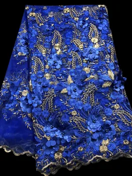 

Navy Blue Gold Allover Appliques Beaded French Lace Fabric African Sewing Tulle Lace Classic and Unique ALC-YB1