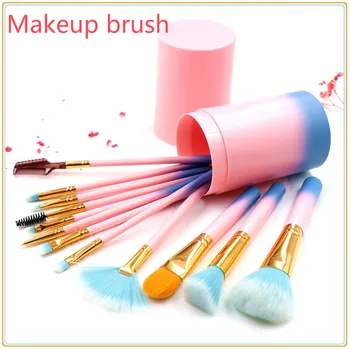 

12pcs/set Makeup Brush Set Nylon Hair Makeup Brushes Eye Shadow Blush Eyelash Brush Simple Bucket Combo Set Makeup Tools