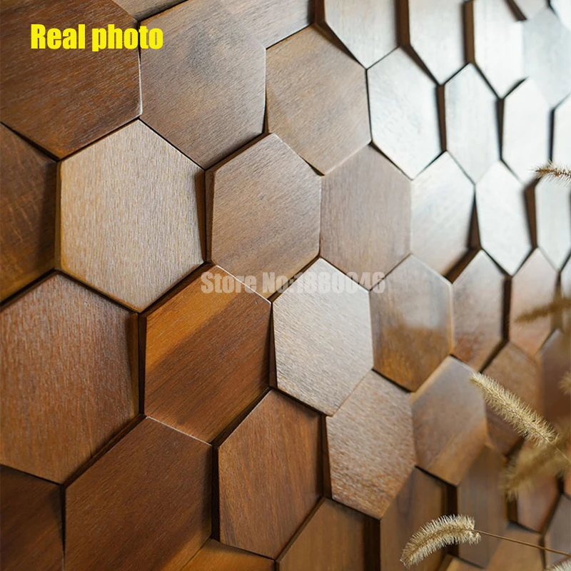 Panneau de Bois Hexagonal Moderne Haut de Gamme, Décoration Murale,  Brochure Noire, Art Mural 3D, Maison, Bureau, Salon de Thé, Fond, 320x277mm  - AliExpress