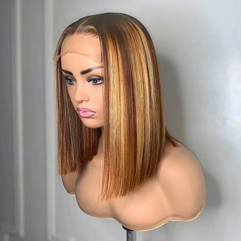 Venta caliente #4/27 destacar Ombre peluca Bob recto de 4*4 Cierre encaje pelucas de cabello humano para las mujeres de color sin costuras pelucas de cabello humano Bob Peluca de encaje Myw5eMyLdXn