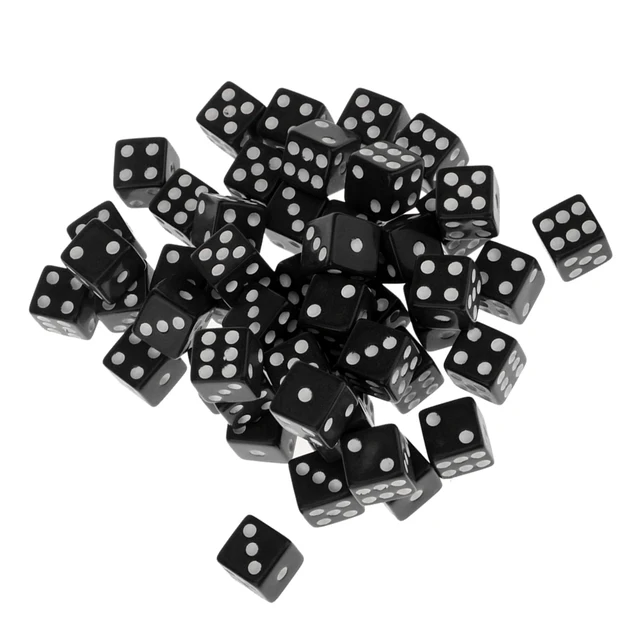 12mm 50Pcs Opaque Six Sided Spot Dice Games D6 RPG Playing Toys Black 3