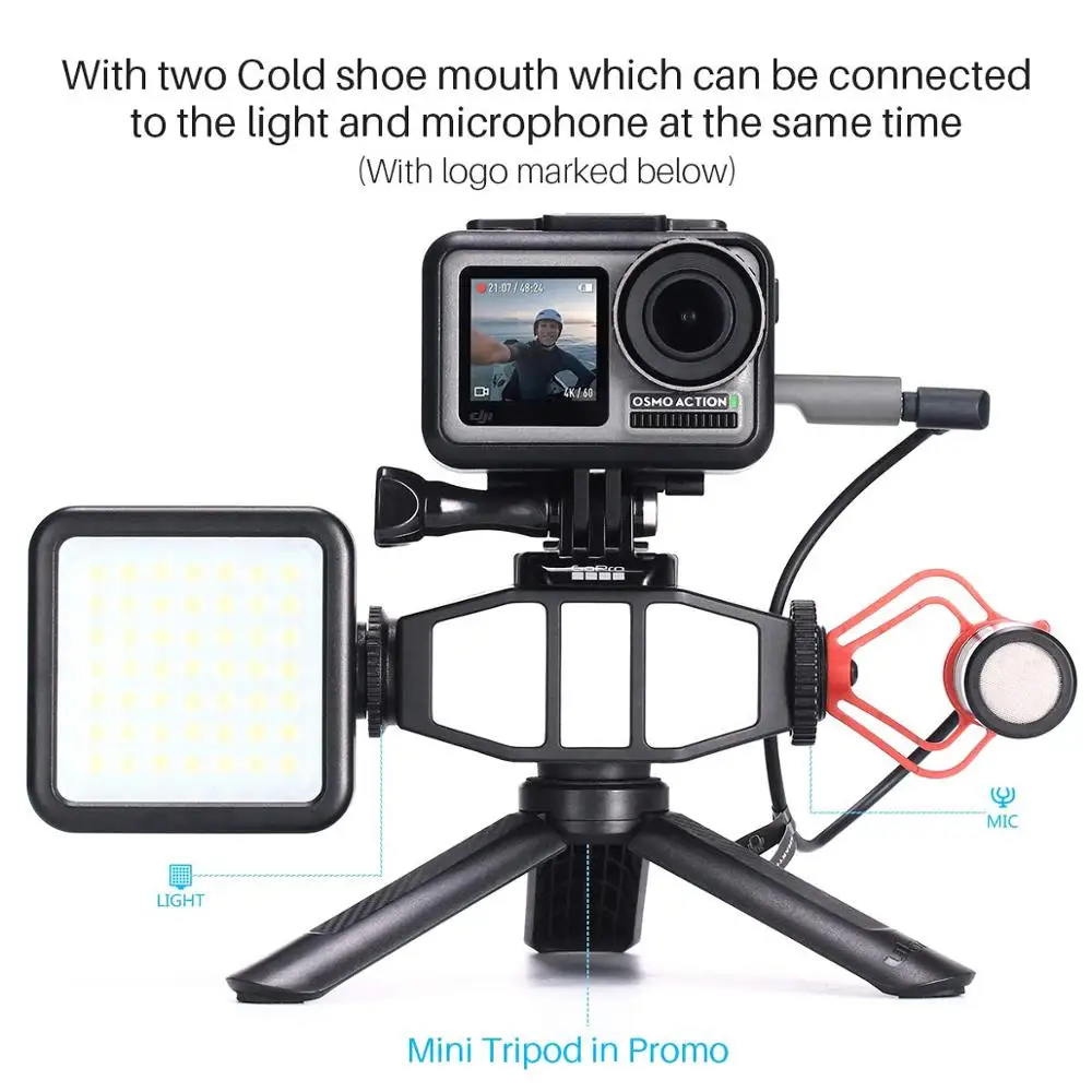Микрофонный адаптер для GoPro Vlogging Setup Bracket w 2 крепление для микрофона Штатив Адаптер для GoPro Hero 7 6 5 DJI OSMO экшн-камеры