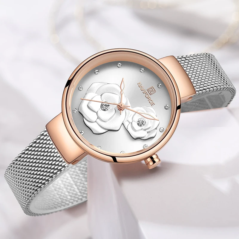 NAVIFORCE часы для женщин лучший бренд класса люкс стальной сетки женские кварцевые часы красивый цветок очаровательная девушка часы Relogio Feminino