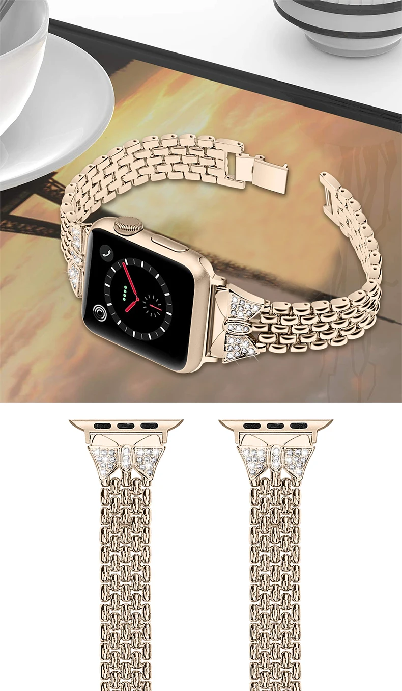 Алмазный стальной ремешок для Apple watch 4, ремешок 42 мм, 38 мм, часы 4, 3, ремешок 44 мм, 40 мм, металлический ремешок, браслет, аксессуары для часов