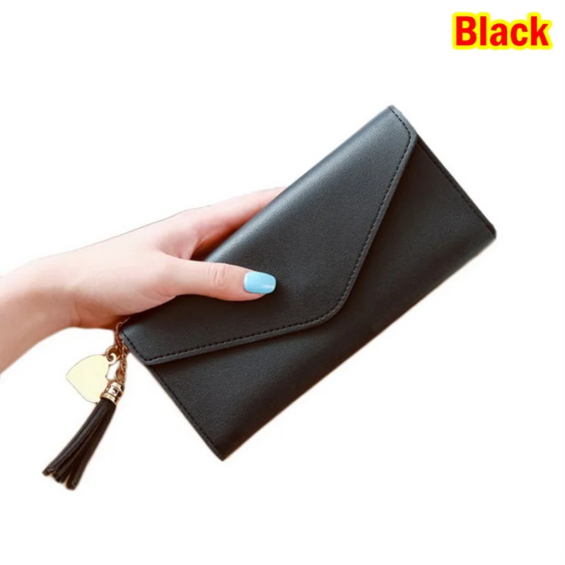Black2 Женский кошелек, длинный кожаный кошелек, на застежке, кошельки с ремешком, держатели для карт, большая вместительность, женские кошельки, клатч, женская сумка - Цвет: Black2