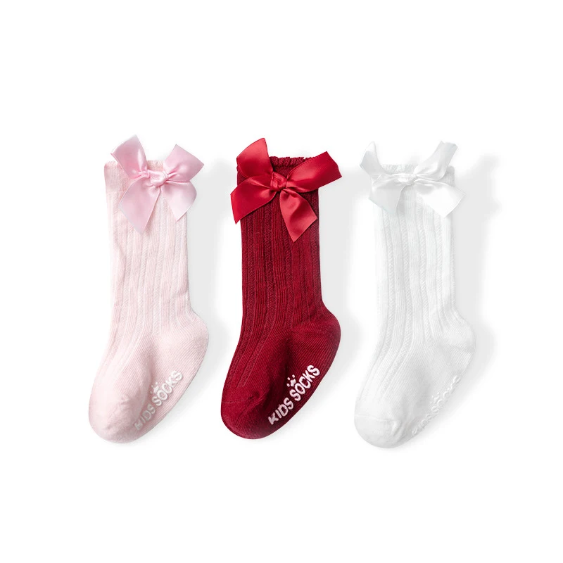 Girls Big Bow Knee High Long Soft New Kids Socks Toddlers Cotton Lace Baby Socks Kids Kniekousen Girls
