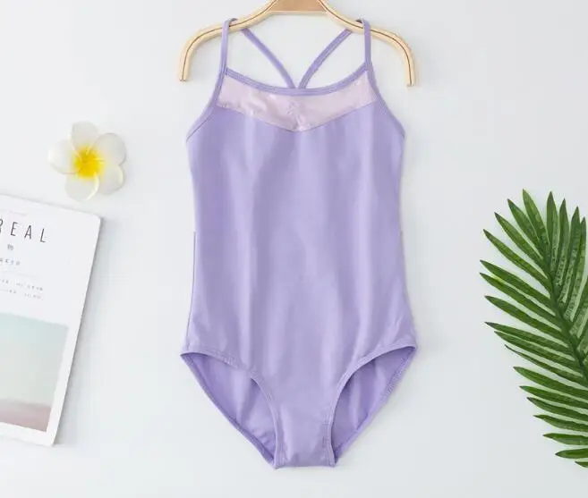 Purple Ночное трико для маленьких девочек с кружевной спинкой, танцевальная балетная одежда для спортивной гимнастики фиолетового цвета - Цвет: Purple
