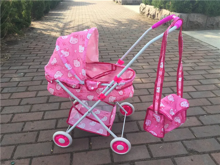 Simulation Doll Double Seat Trolley Girls Toy Children Foldable Hand Push Baby Stroller Pretend Play Doll Accessories 4