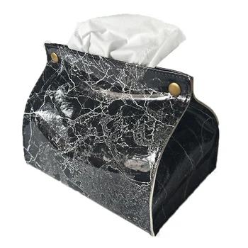 

Marble Pattern Tissue Box Pu Leather Home Car Napkin Paper Container Paper Towel Napkin Case Pouch Home Decor—Black