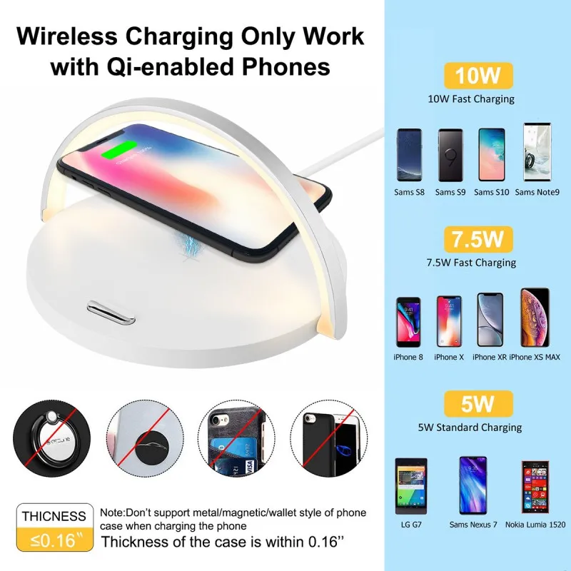 

Hot Fast Wireless Charger With LED Desk Lamp 10W/7.5W/5W Qi-Enabled Wireless Charging Station With IPhone11 Pro Max