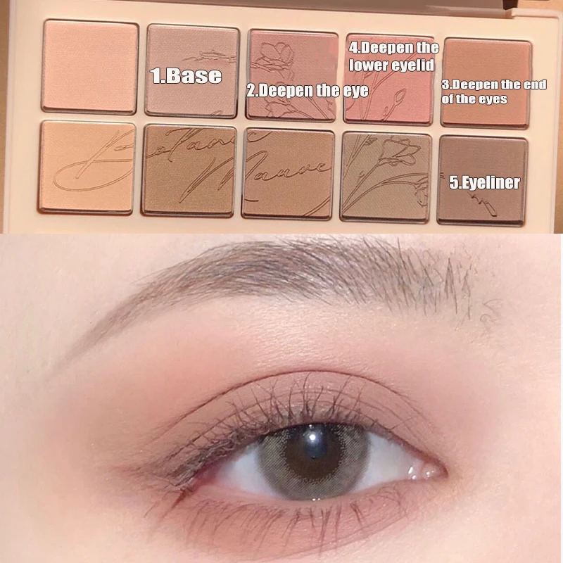 DIKALU 10 Colors Eyeshadow Palette Nude Shimmer Pearly Matte Earth Color Eyeshadow Shiny Powder Eye Shadow Disc Eye Pigments